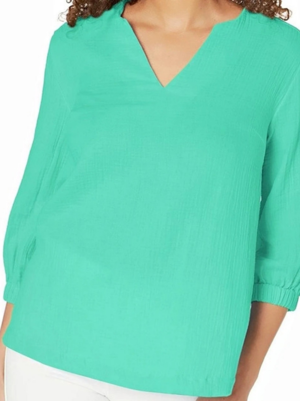 Foxcroft Evie 34 Gauze V-Neck Cotton Blouse in Green Size 12